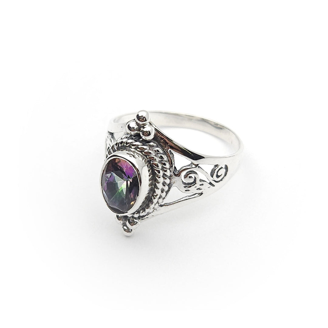 Sterling Silver Faceted Double Spiral Mystic Topaz Ring