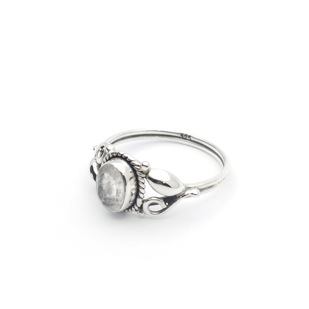 Sterling Silver Faceted Iris Rainbow Moonstone Ring