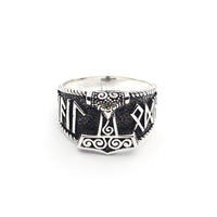 Sterling Silver Thor's Hammer (Mjölnir) Runic Ring