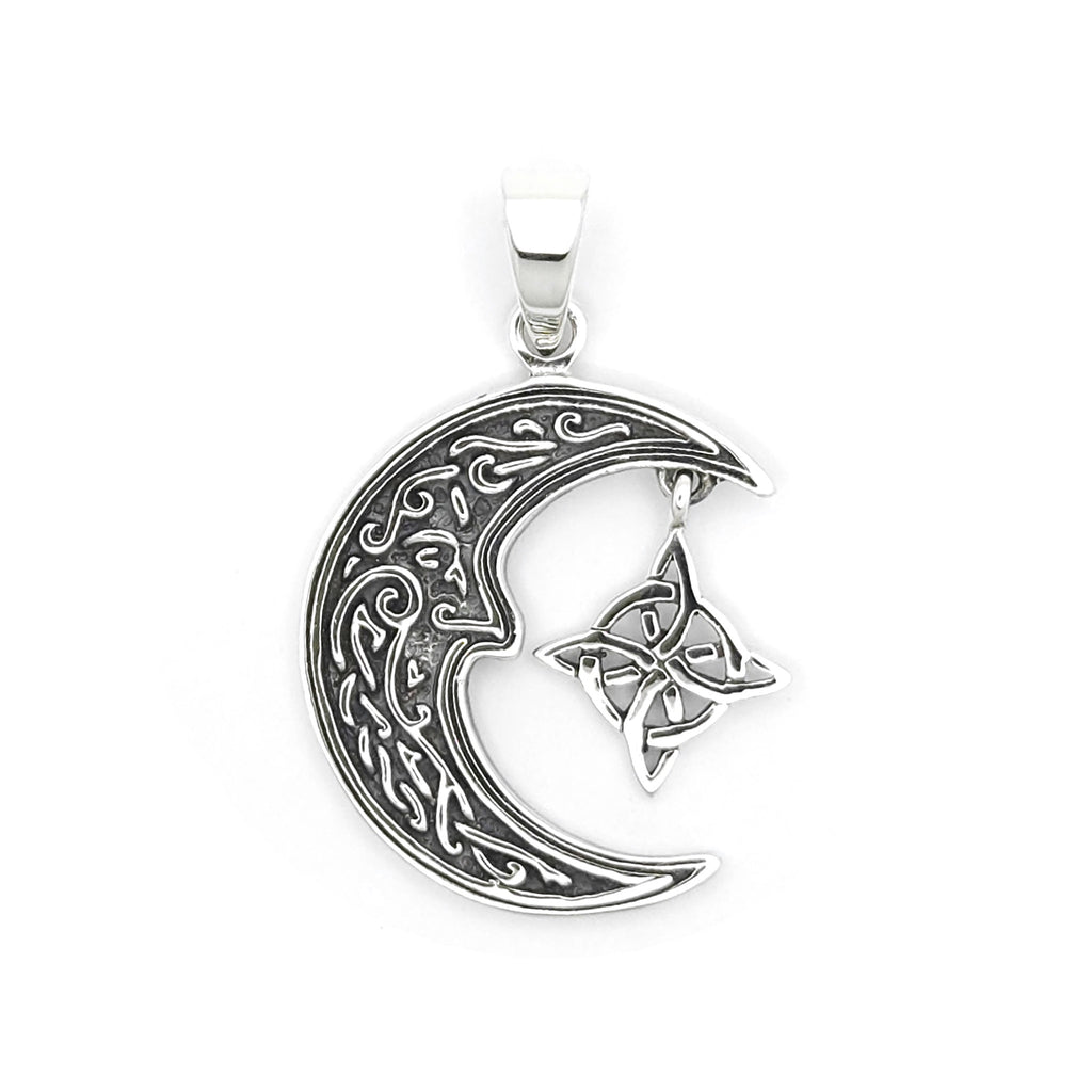 Sterling Silver Celtic Crescent Moon Face Hanging Witches Knot Pendant ...