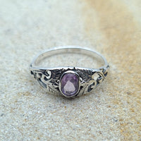 Front shot of 925 Sterling Silver Faceted Fern Leaf Amethyst Ring