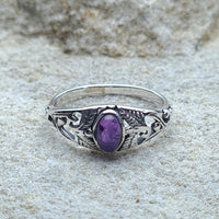 Front shot of 925 Sterling Silver Fern Leaf Amethyst Ring