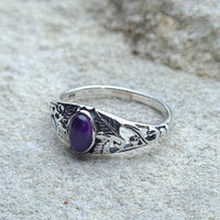 Side shot of 925 Sterling Silver Fern Leaf Amethyst Ring
