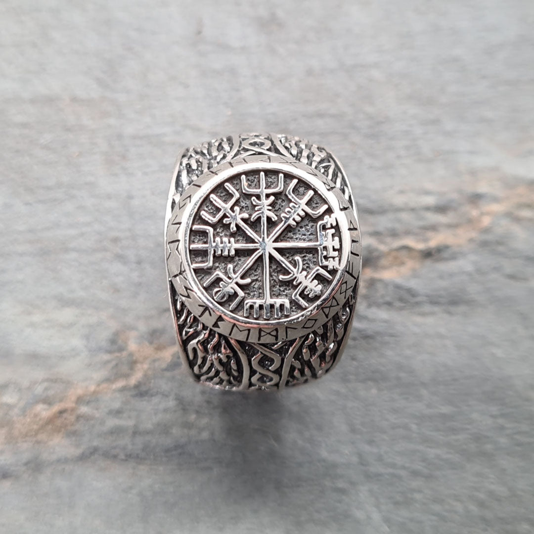 Birdseye shot of 925 Sterling Silver Nordic Compass Ring
