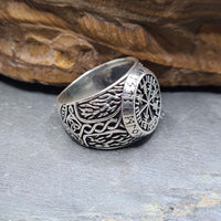 Side shot of 925 Sterling Silver Nordic Compass Ring with Ankh cross on side
