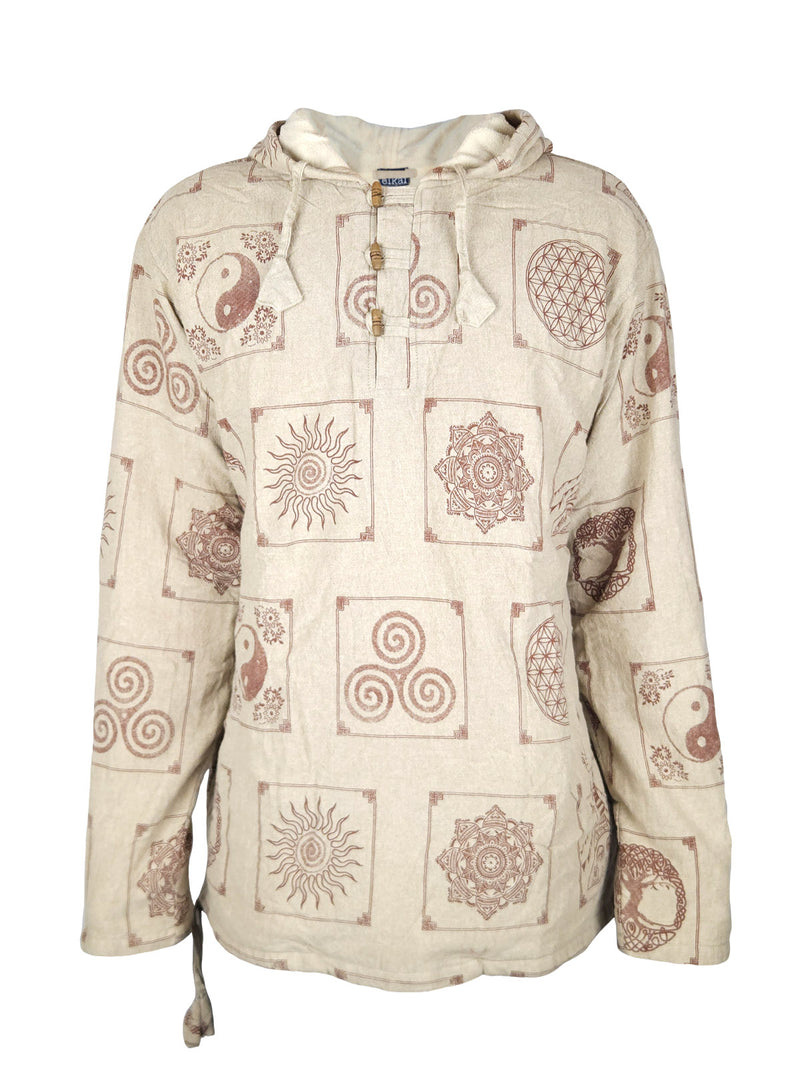 Fleece Lined Hoodie with Block Print