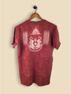 Maroon t-shirt with a mirrored white tiger graphic and abstract tribal symbols