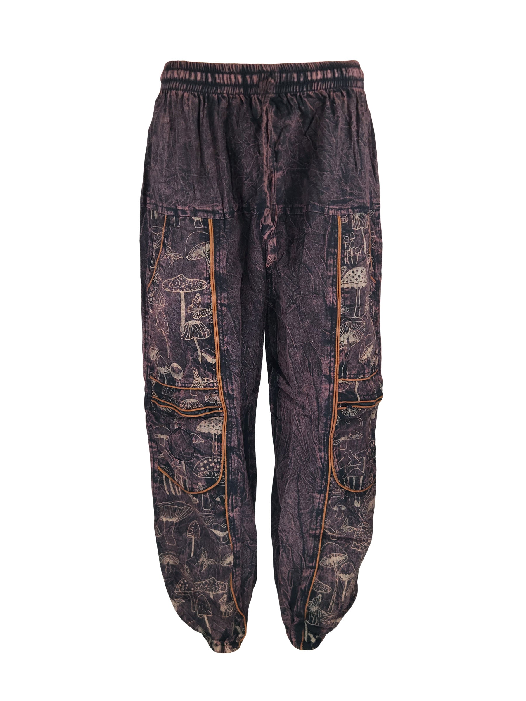 Mushroom Print Harem Pants with Zip Pockets