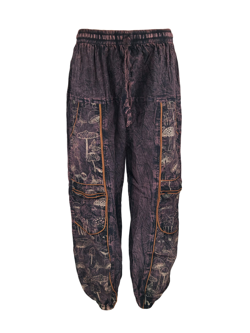Mushroom Print Harem Pants with Zip Pockets