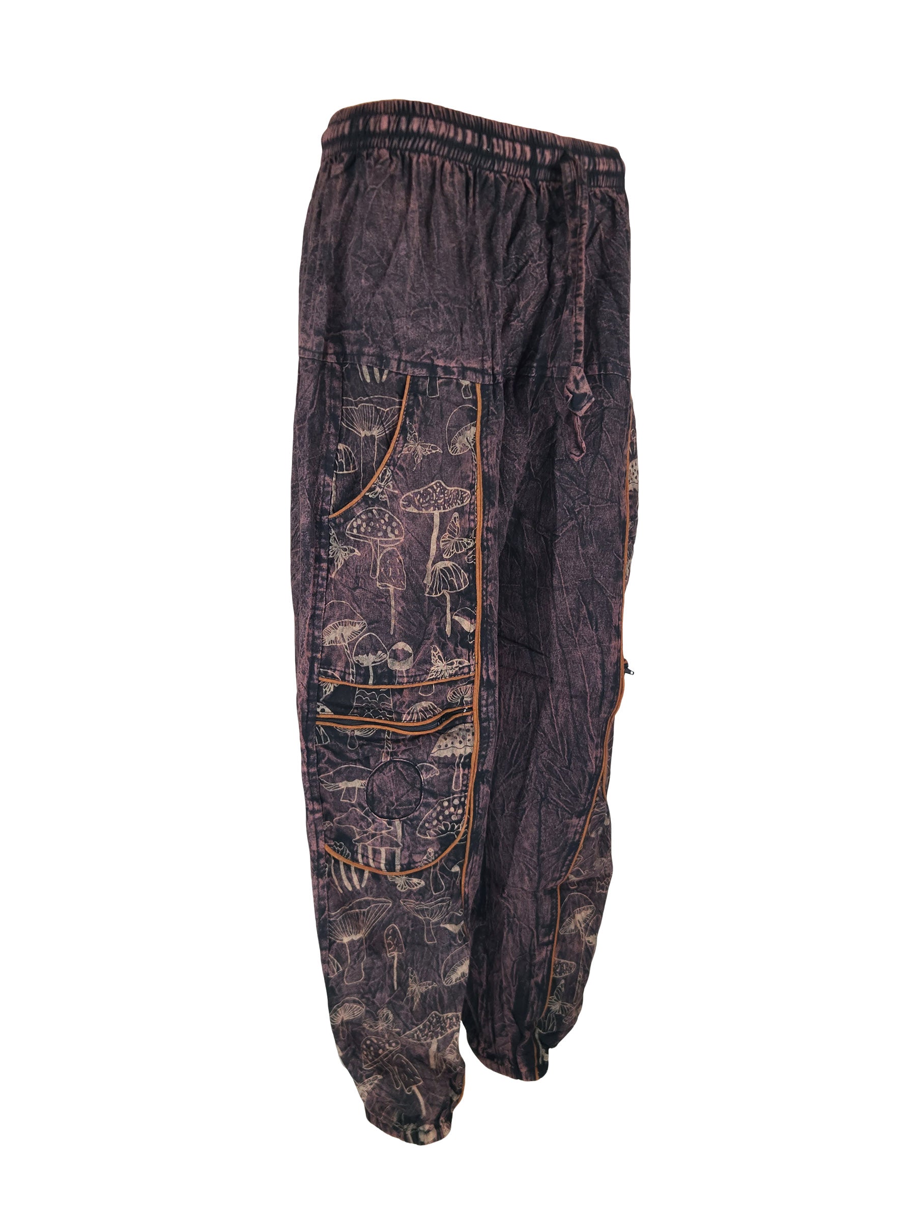 Mushroom Print Harem Pants with Zip Pockets