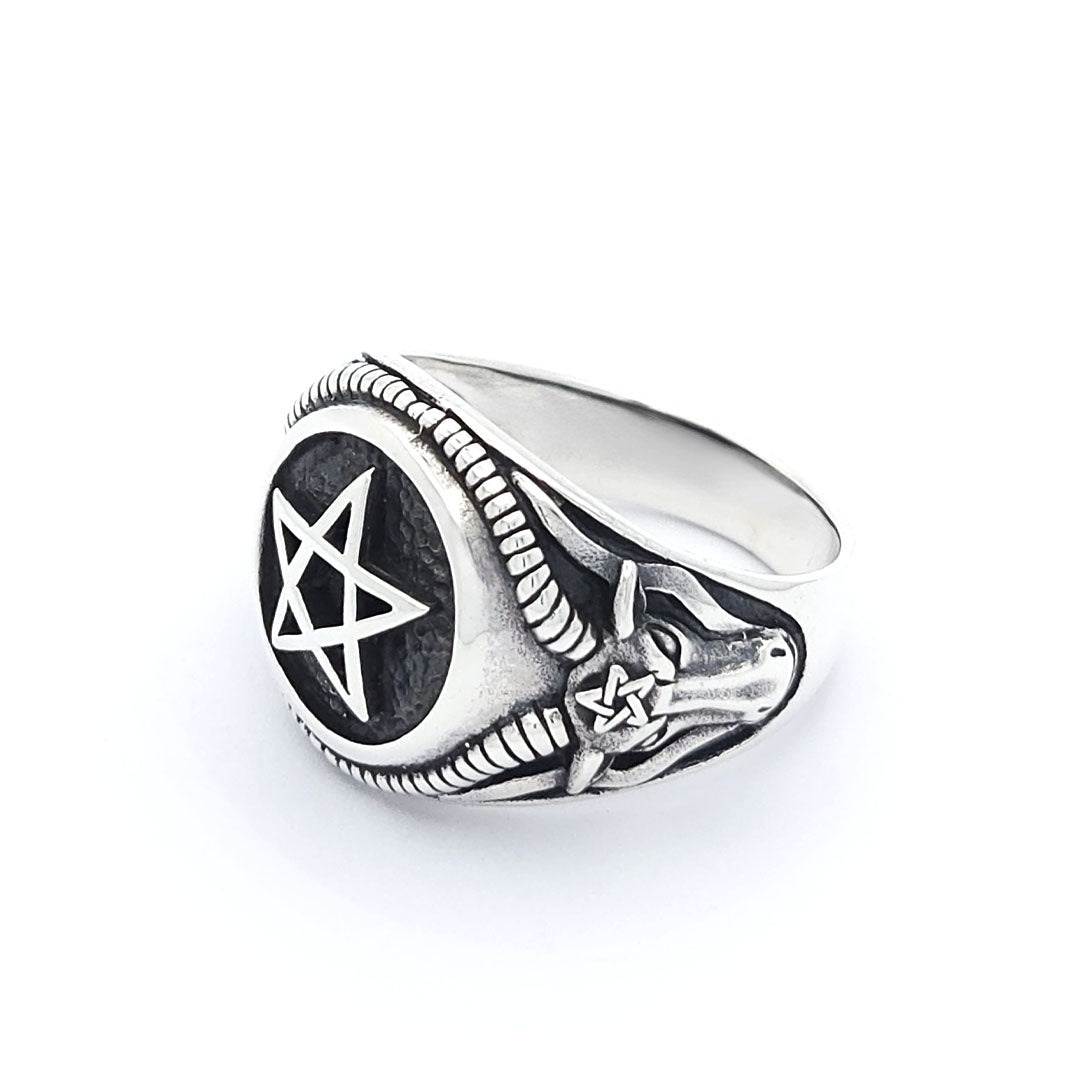 Sterling Silver Baphomet and Pentagram Ring