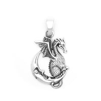 Sterling Silver Cute Dragon Crescent Moon Face Pendant