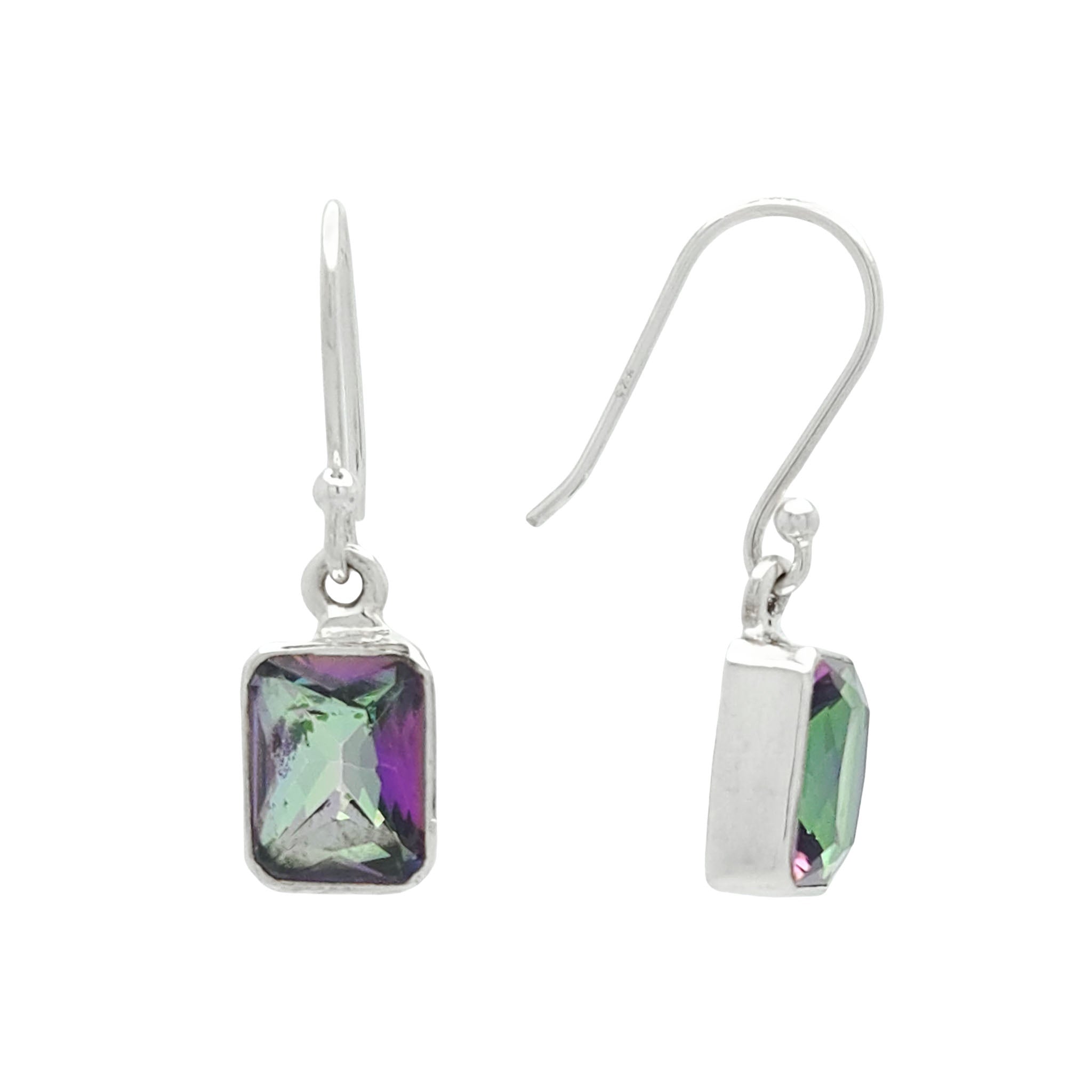 Sterling Silver Faceted Rectangle Mystic Topaz Drop Earrings