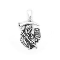 Sterling Silver Grim Reaper with Owl Pendant