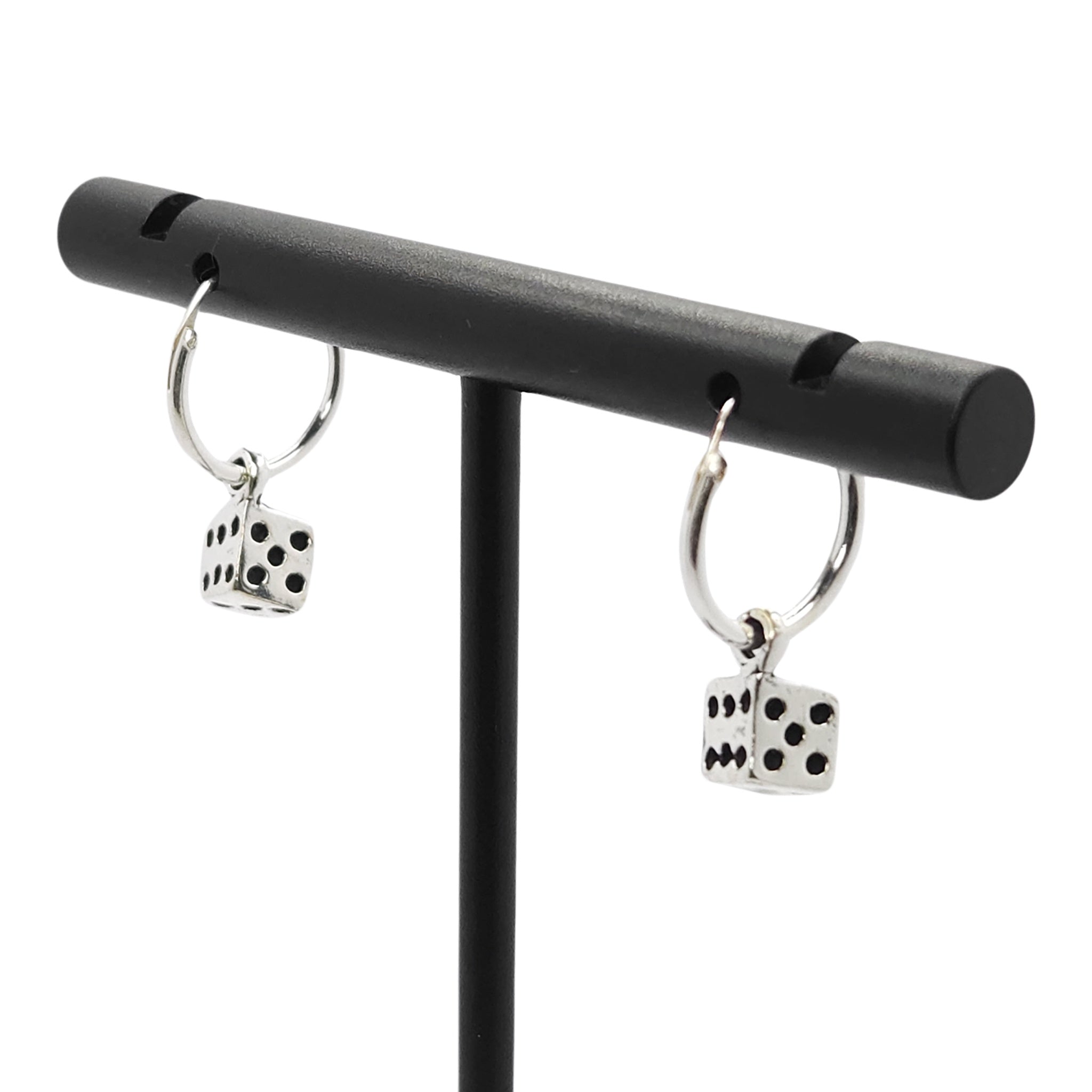 Sterling Silver Hoop Earrings with Dice