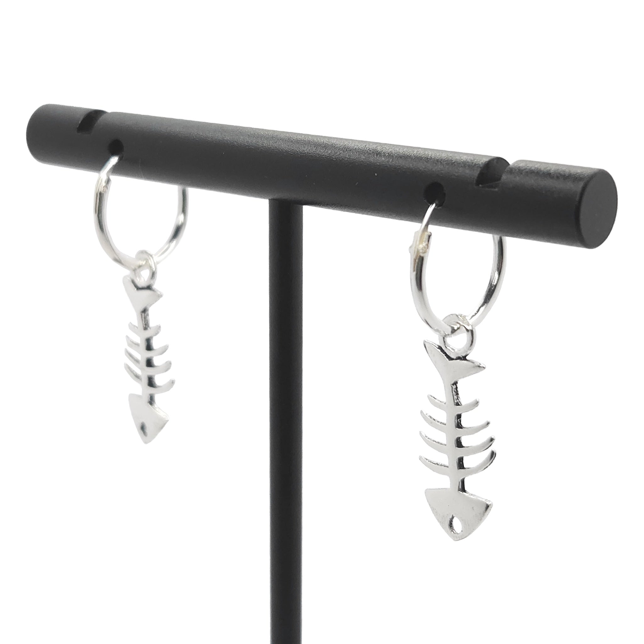 Sterling Silver Hoop Earrings with Fish Bones
