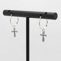 Sterling Silver Hoop Earrings with Latin Cross