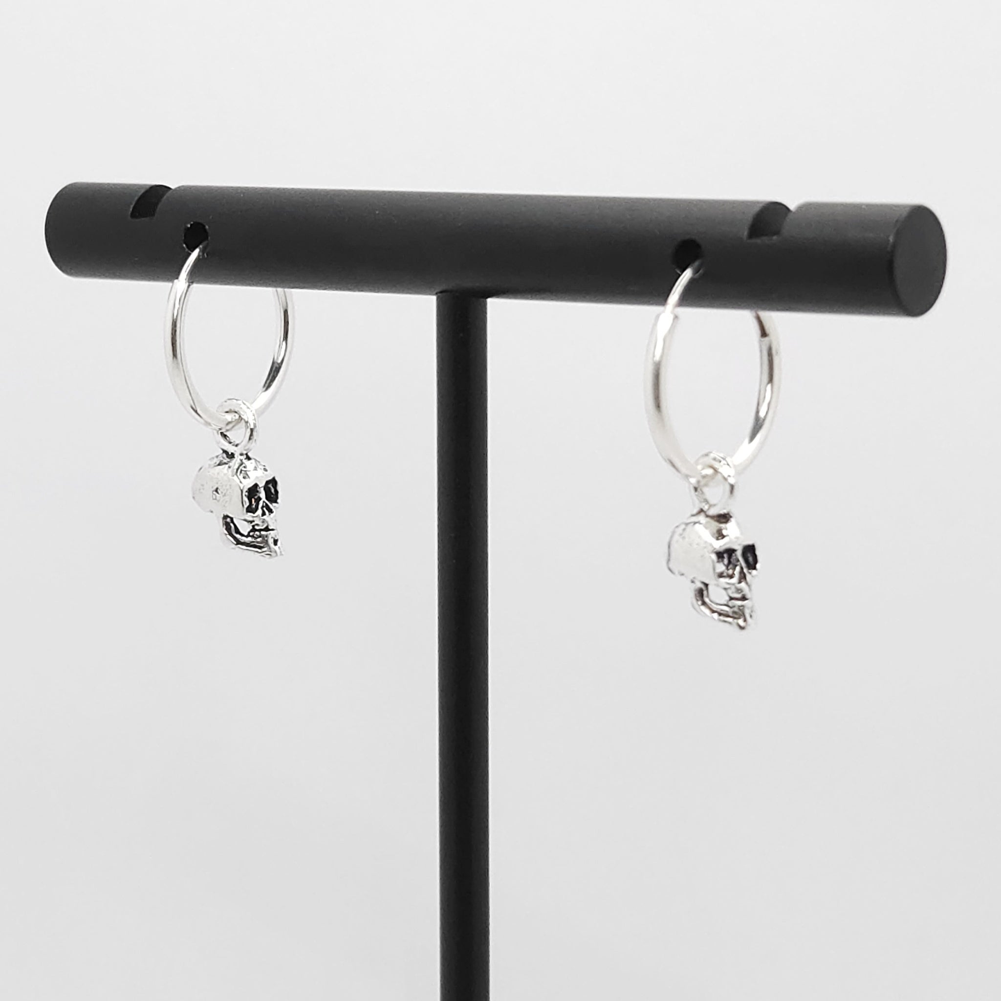 Sterling Silver Hoop Earrings with Skull