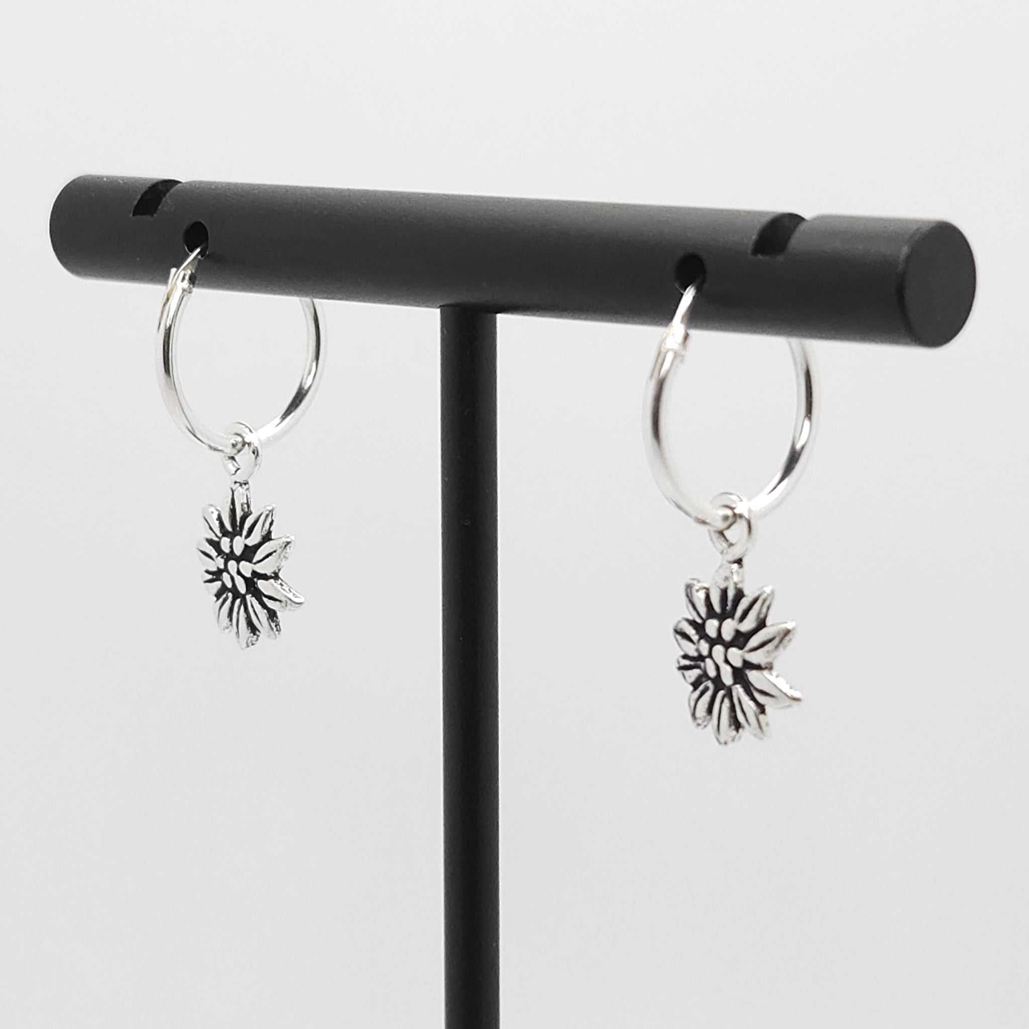 Sterling Silver Hoop Earrings with Sunflower