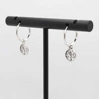 Sterling Silver Hoop Earrings with Tree