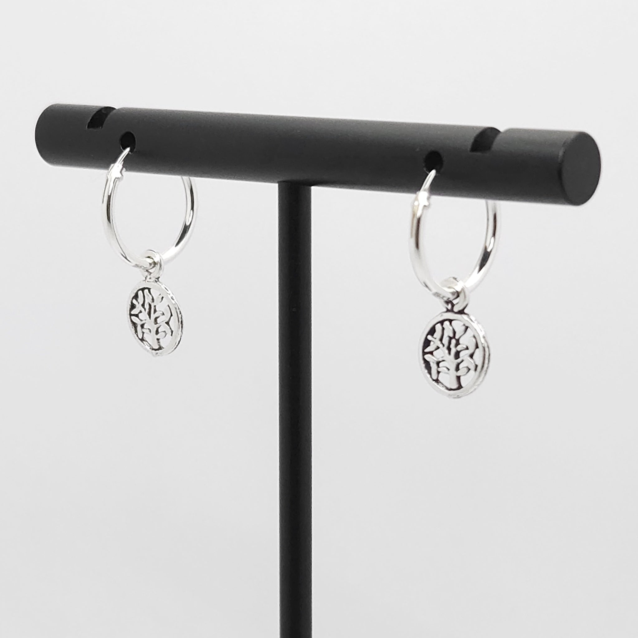 Sterling Silver Hoop Earrings with Tree