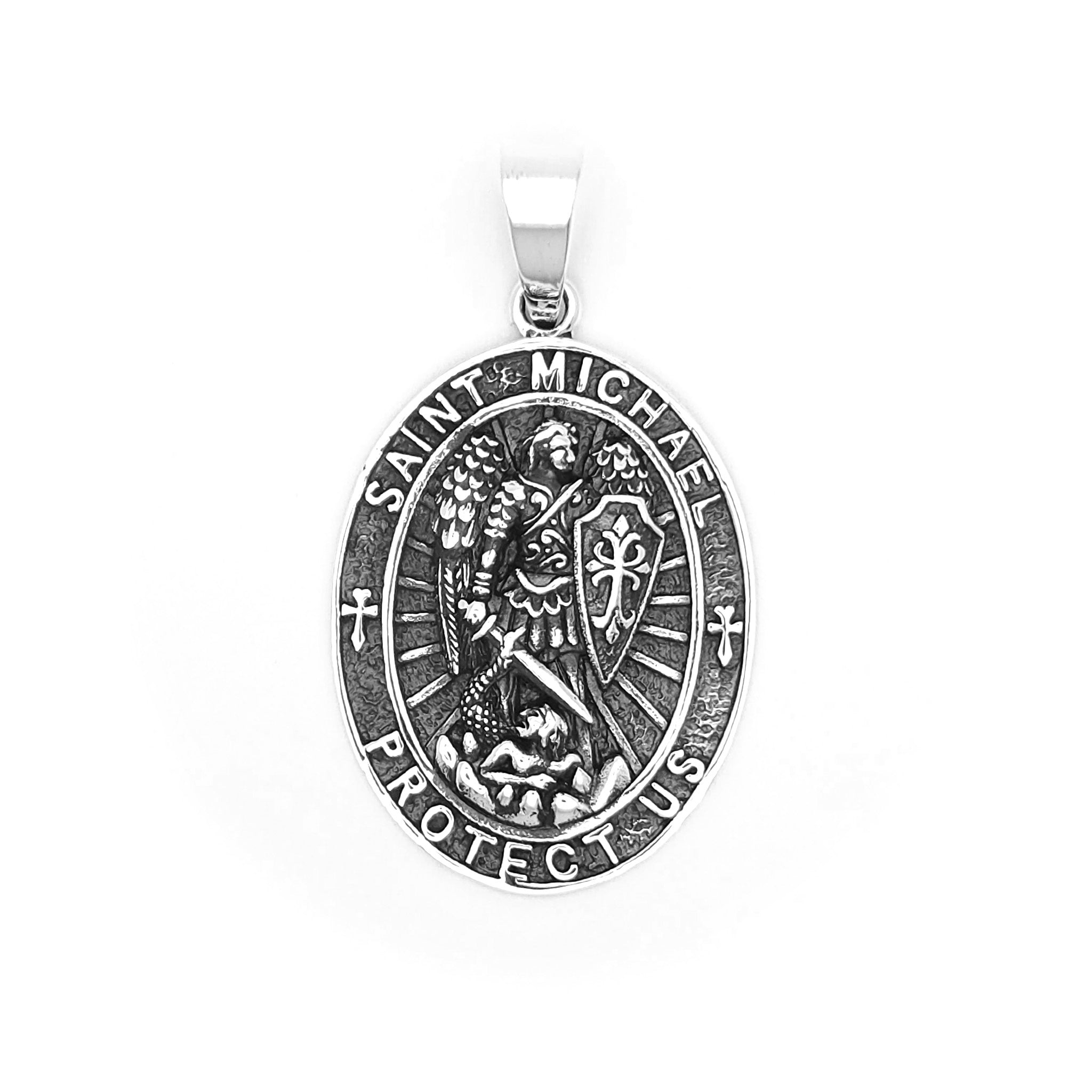 Sterling Silver Saint Michael Protect Us Pendant