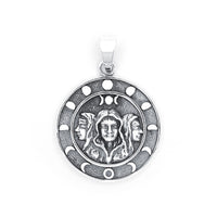 Sterling Silver Triple Moon Goddess Amulet with Lunar Phases Pendant