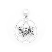 Sterling Silver Unicursal Hexagram Raven Pendant