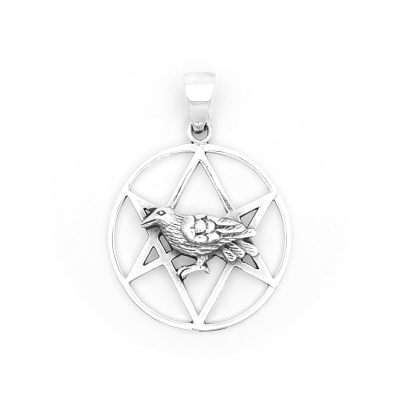Sterling Silver Unicursal Hexagram Raven Pendant
