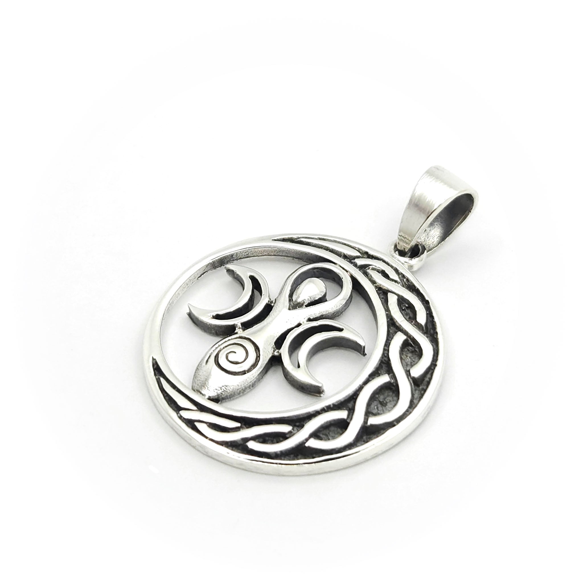 Sterling Silver Celtic Crescent Moon Sacred Goddess Pendant