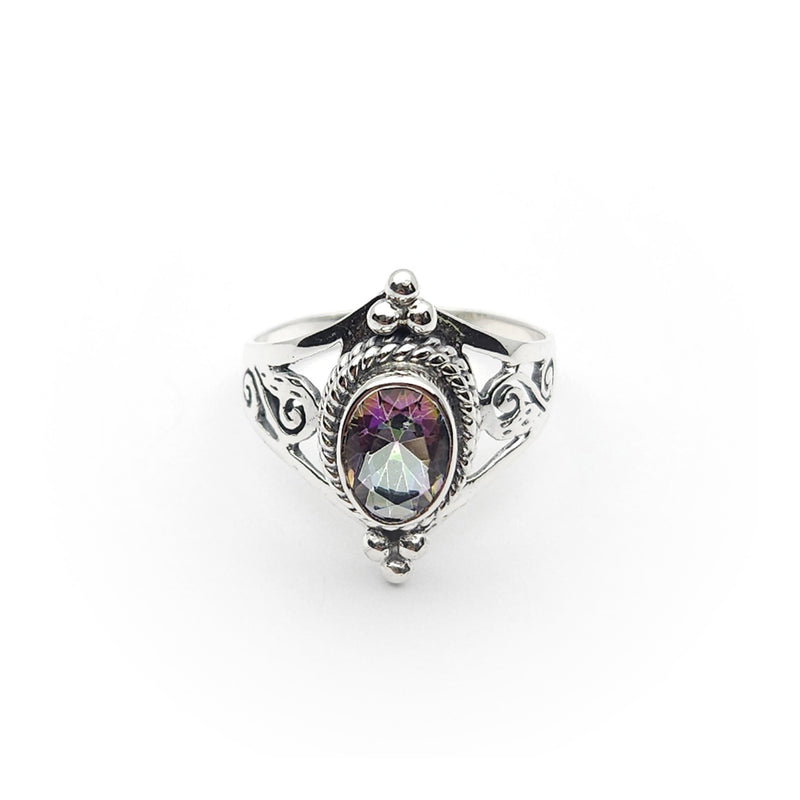 Sterling Silver Faceted Double Spiral Mystic Topaz Ring