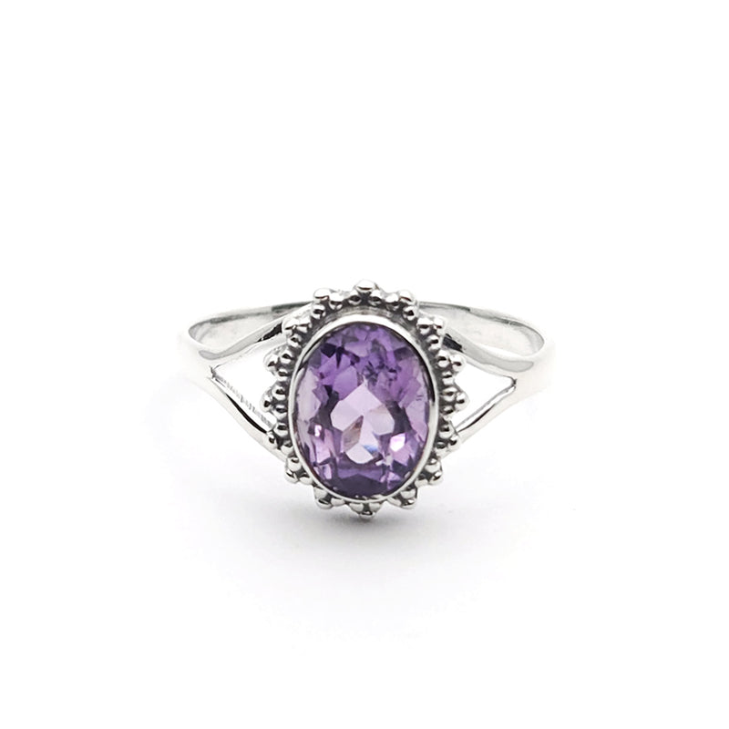 Sterling Silver Faceted Luna Amethyst Ring