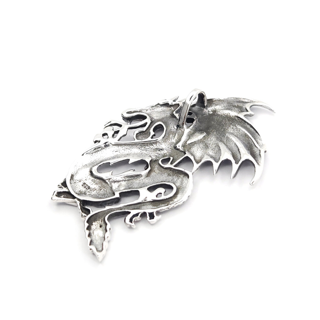 Sterling Silver Fearsome Dragon Pendant