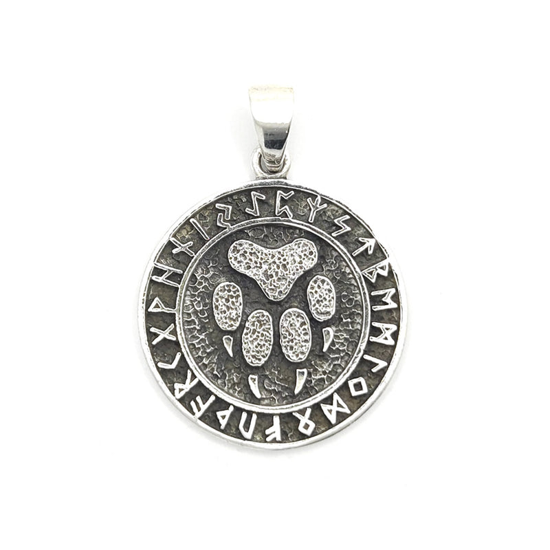 Sterling Silver Fenrir Wolf Paw Pendant with Runes