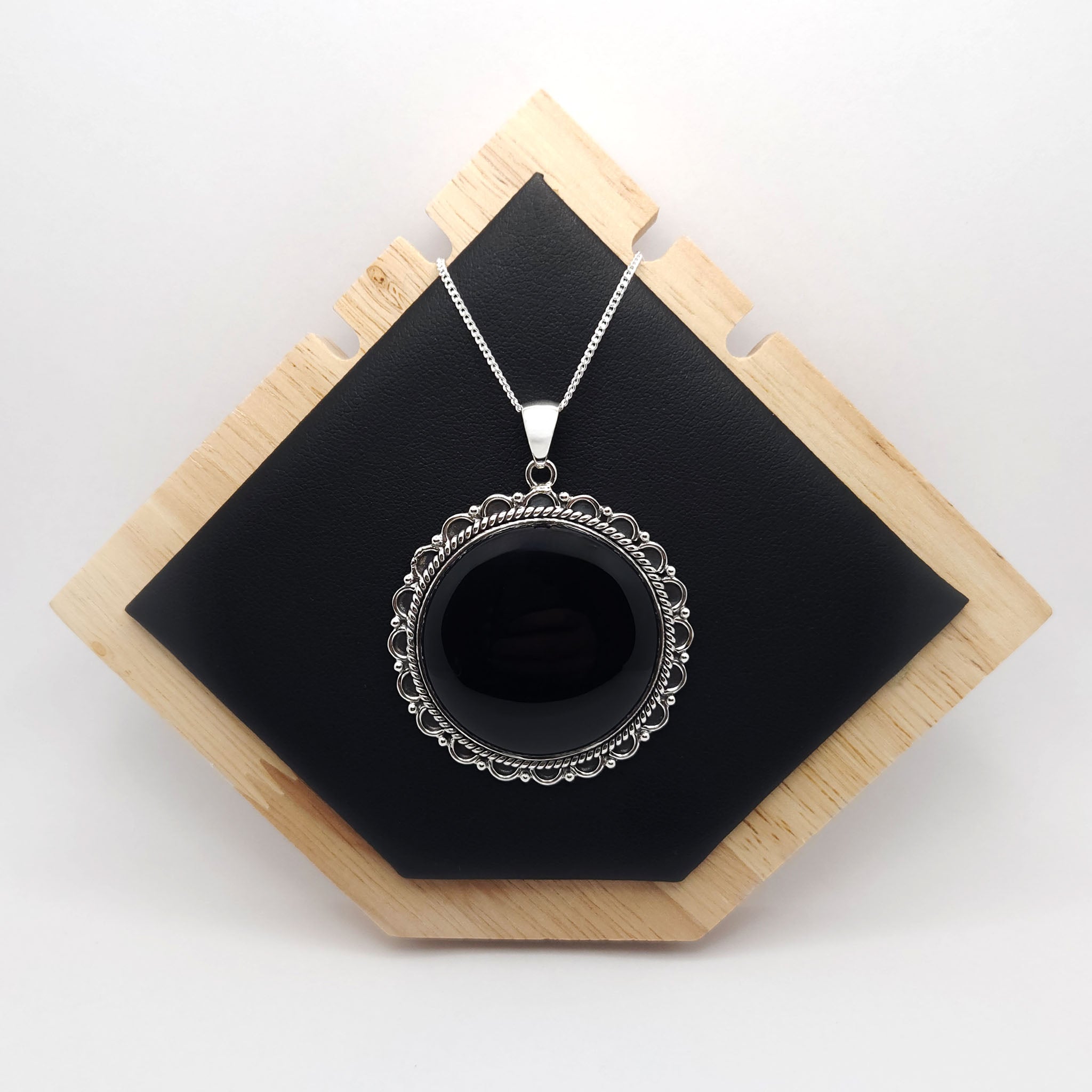 Sterling Silver Hazel Black Onyx Round Pendant
