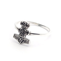 Sterling Silver Mjolnir Thors Hammer Ring with Triquetra Detail