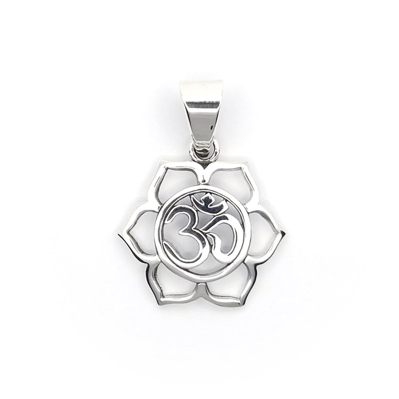 Sterling Silver Om Lotus Flower Pendant
