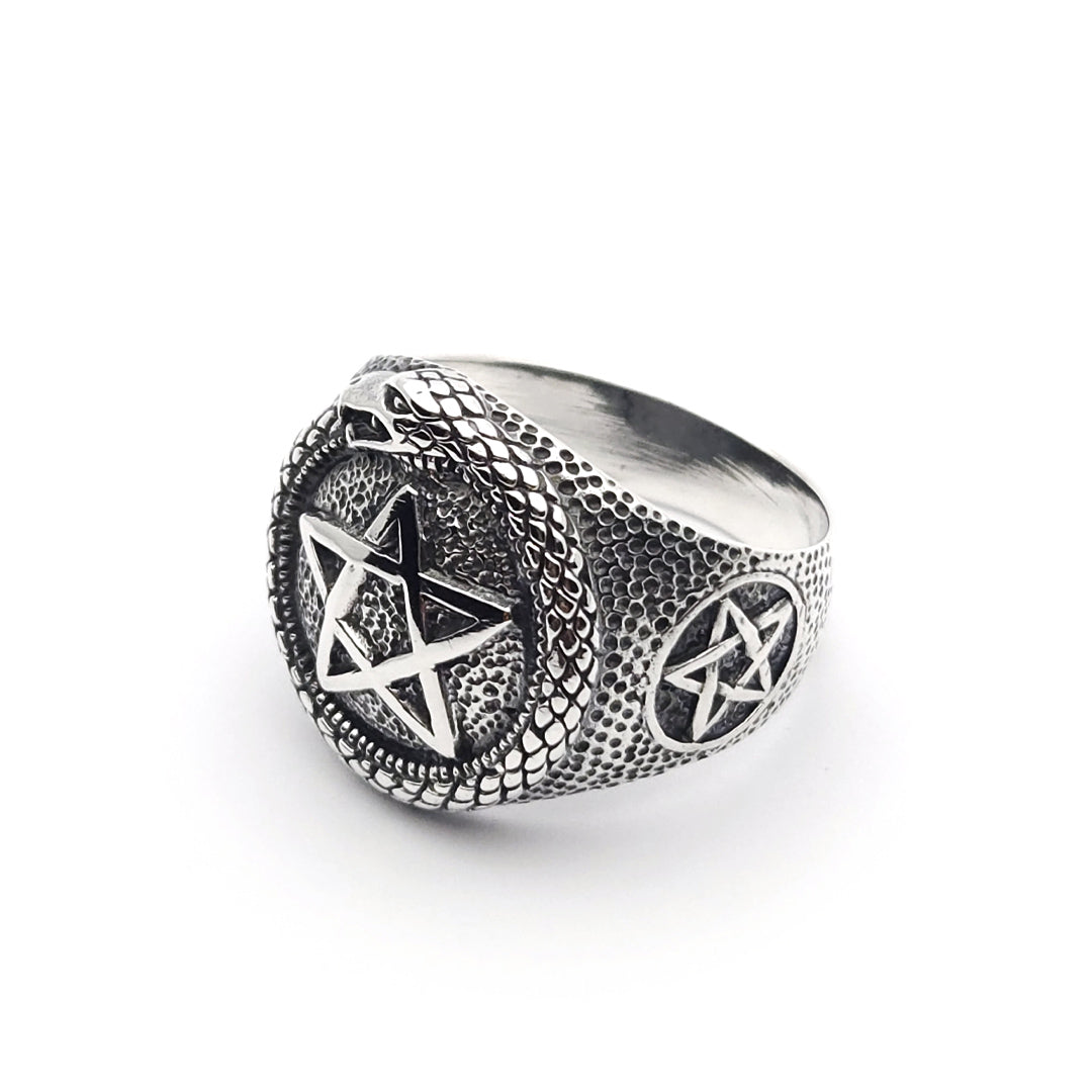 Sterling Silver Ouroboros Pentacle Ring