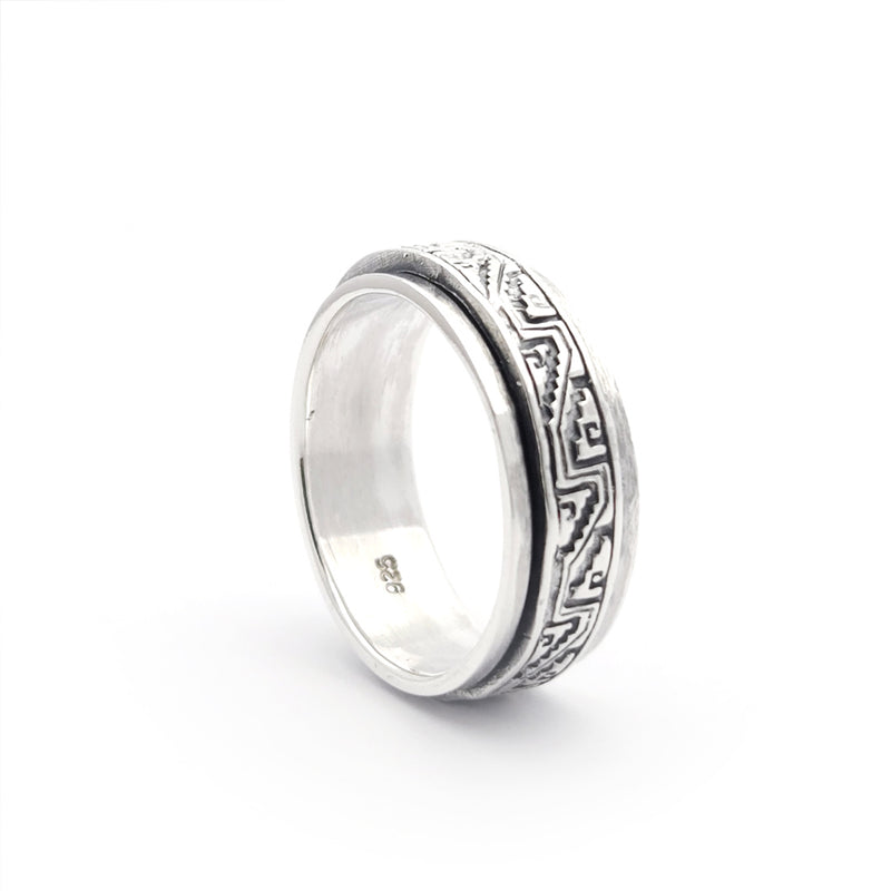 Sterling Silver Spinner Ring with Aztec Design