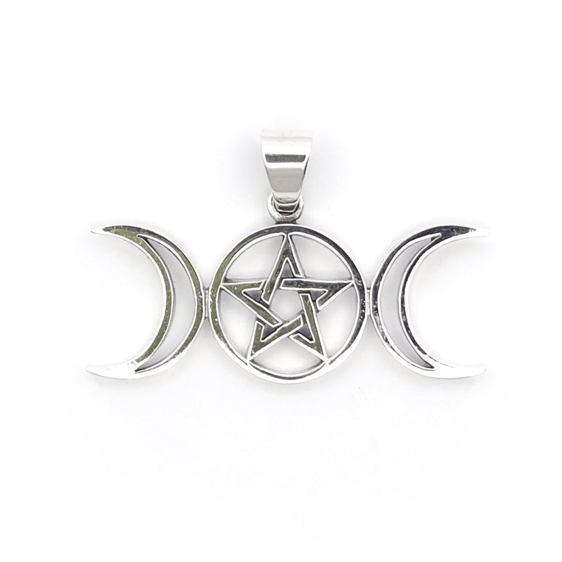 Sterling Silver Triple Moon Pentagram Pendant