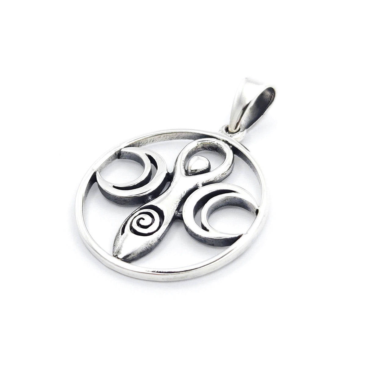 Sterling Silver Circular Triple Moon Sacred Goddess Pendant