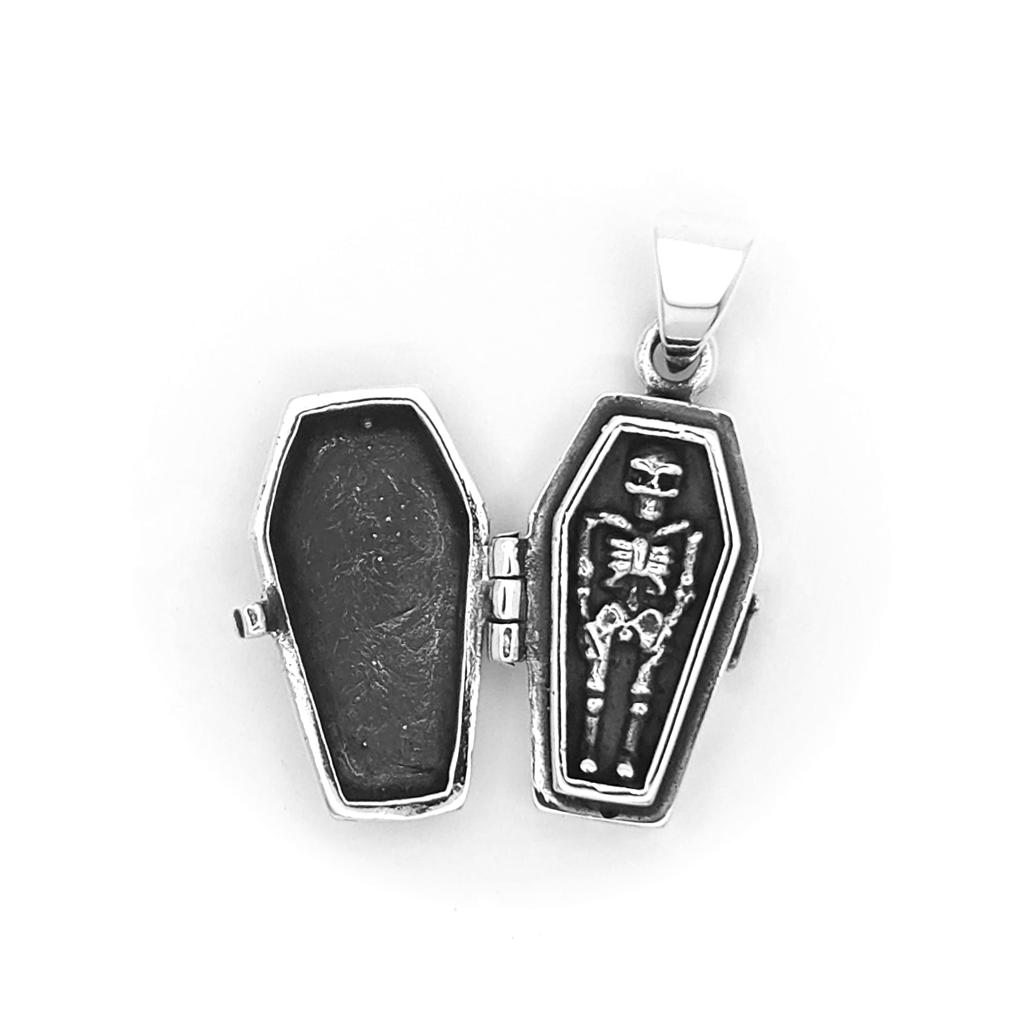 Sterling Silver Coffin with Skeleton Locket