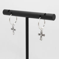 Sterling Silver Hoop Earrings with Latin Cross