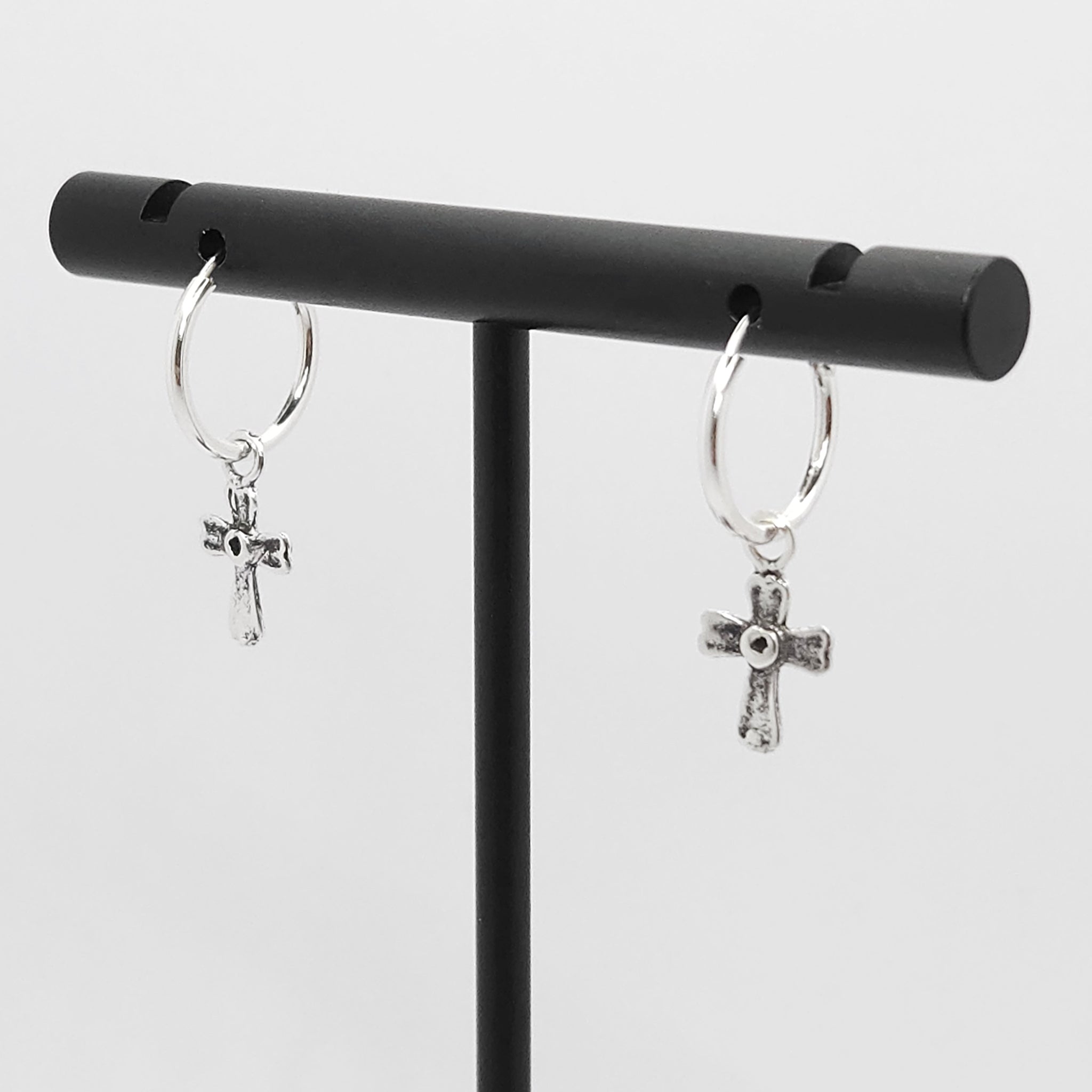 Sterling Silver Hoop Earrings with Latin Cross