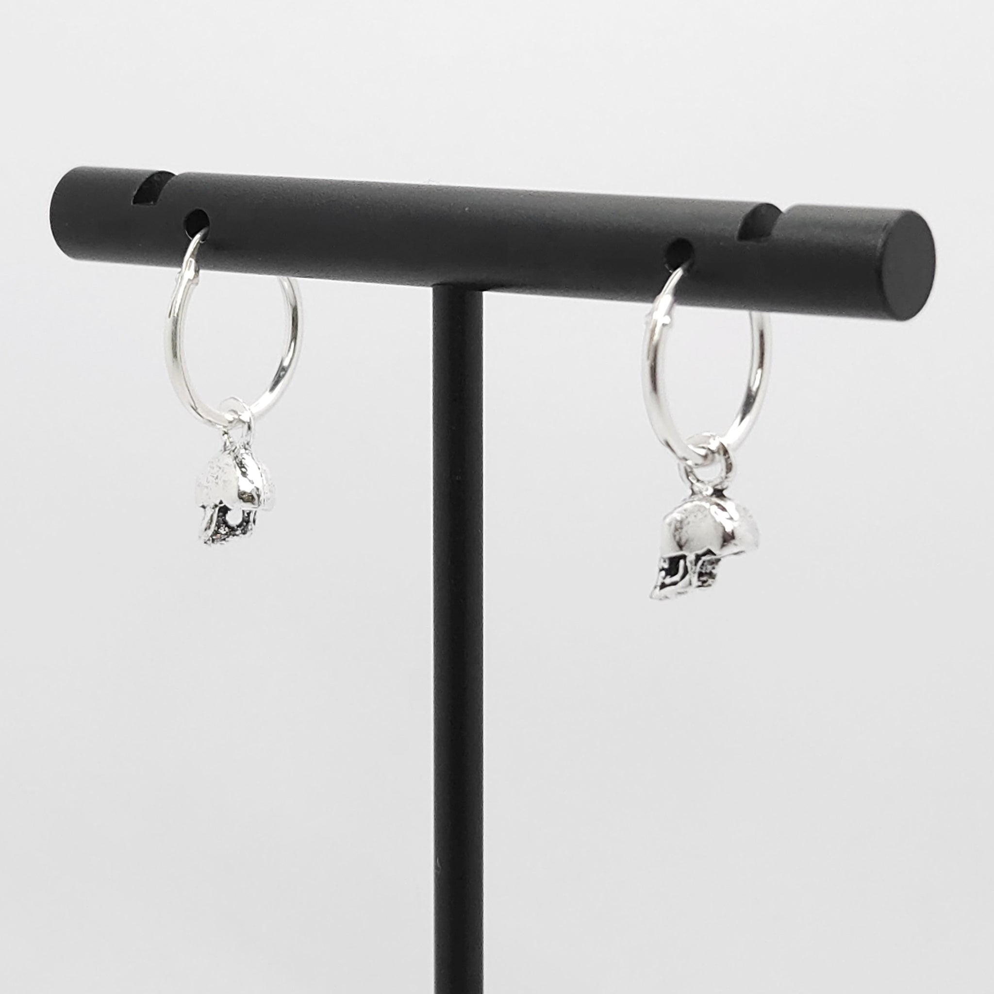 Sterling Silver Hoop Earrings with Skull