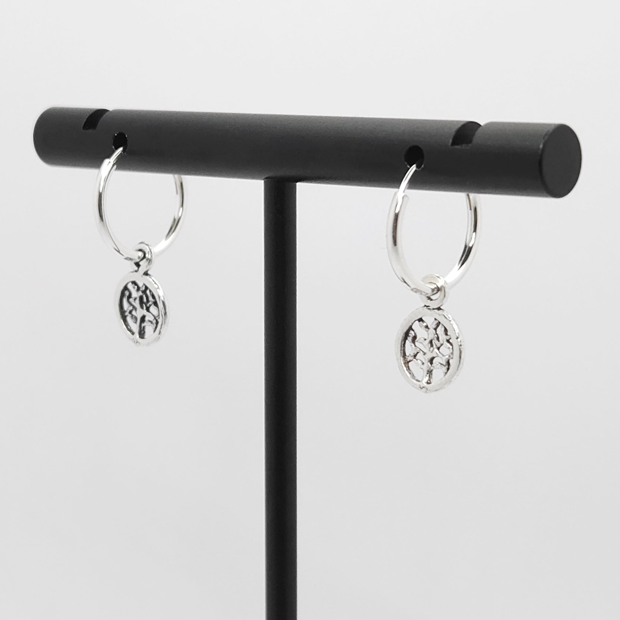 Sterling Silver Hoop Earrings with Tree