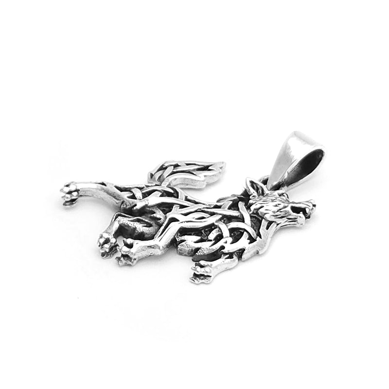 Sterling Silver Howling Celtic Wolf Pendant