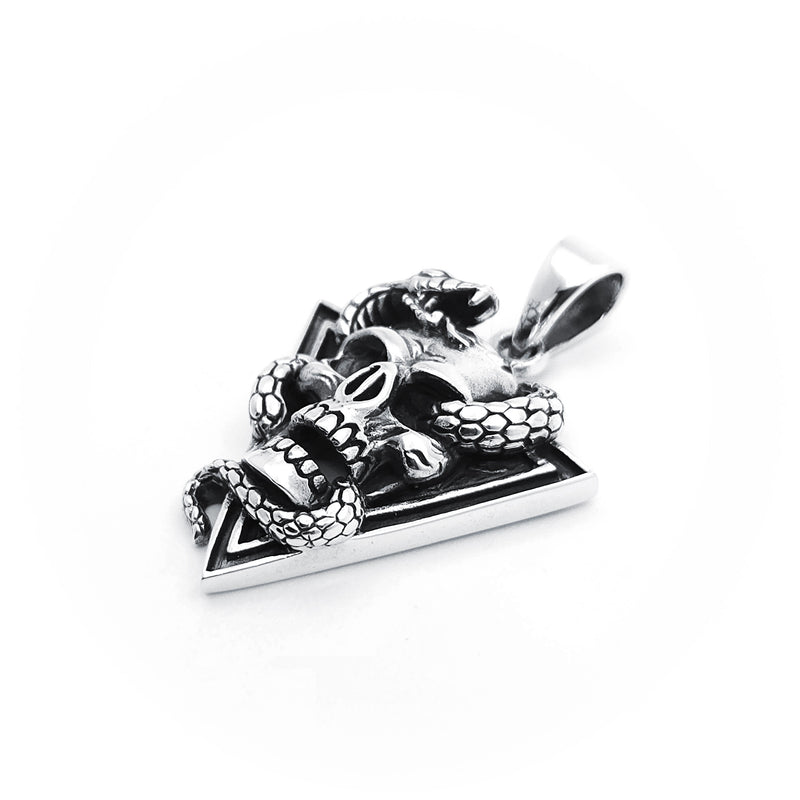 Sterling Silver Snake Entwined Skull Pendant