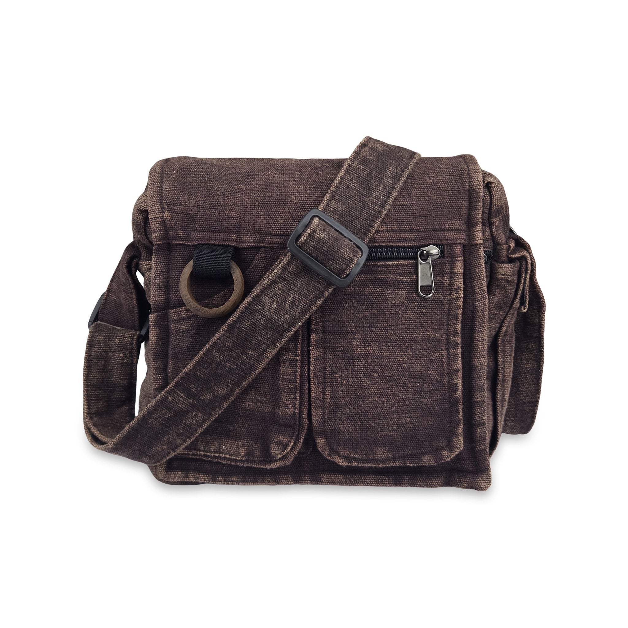 Stonewash Shoulder Bag with Wooden Ring