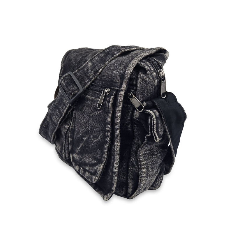Stonewash Shoulder Bag with Wooden Ring